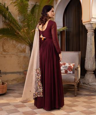 Brown and light peach georgette anarkali set 3