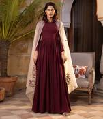 Brown and light peach georgette anarkali set