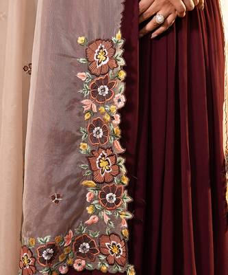 Brown and light peach georgette anarkali set 4