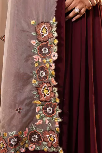 Brown and light peach georgette anarkali set
