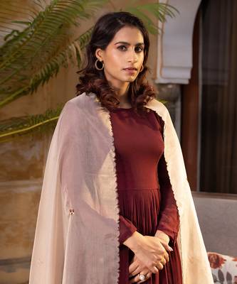 Brown and light peach georgette anarkali set 5