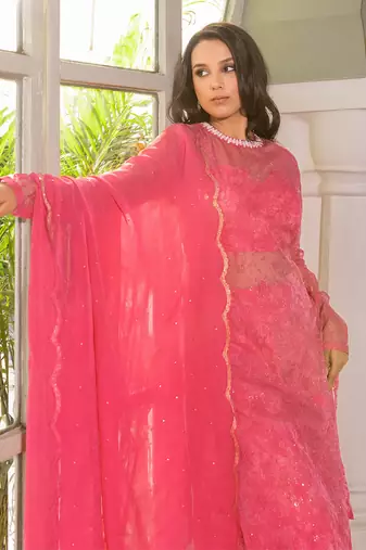 Pink georgette kurta set