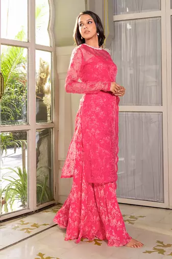 Pink georgette kurta set