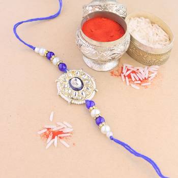 rakshabhandhan special kundan stone rakhi with roli chawal for bhaiya/brother/mens  1