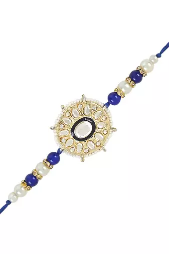 rakshabhandhan special kundan bhaiya bhabhi pearl hanging lumba bracelet rakhi combo set with roli chawal
