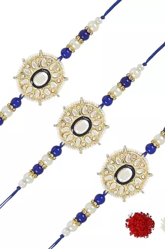rakshabhandhan special kundan stone rakhi with roli chawal for bhaiya/brother/mens