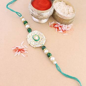 rakshabhandhan special kundan stone rakhi with roli chawal for bhaiya/brother/mens  1
