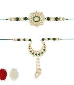 rakshabhandhan special kundan bhaiya bhabhi pearl hanging lumba rakhi combo set with roli chawal
