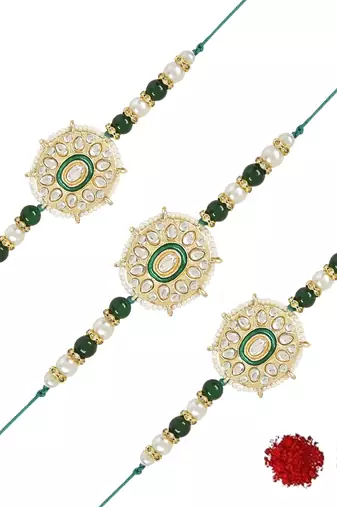 rakshabhandhan special kundan stone rakhi with roli chawal for bhaiya/brother/mens 