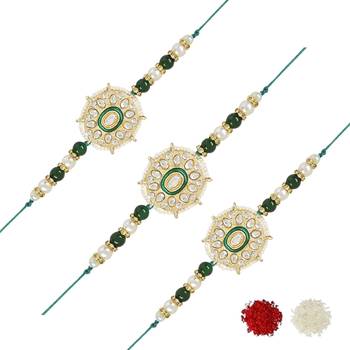 rakshabhandhan special kundan stone rakhi with roli chawal for bhaiya/brother/mens  2