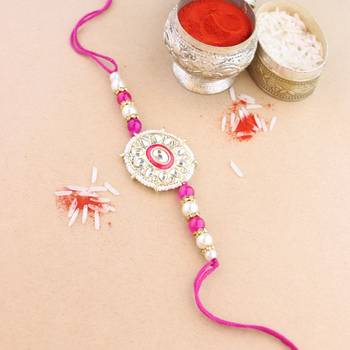 rakshabhandhan special kundan stone rakhi with roli chawal for bhaiya/brother/mens  1