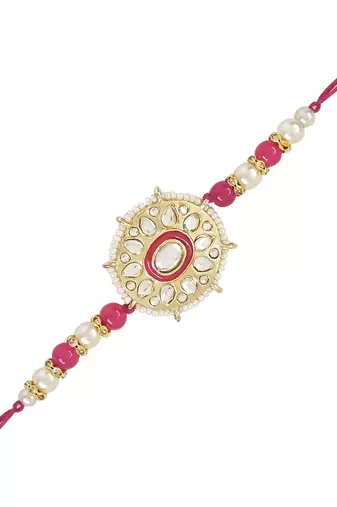 rakshabhandhan special kundan bhaiya bhabhi pearl hanging lumba rakhi combo set with roli chawal 