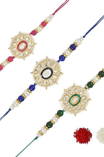 rakshabhandhan special kundan stone rakhi with roli chawal for bhaiya/brother/mens