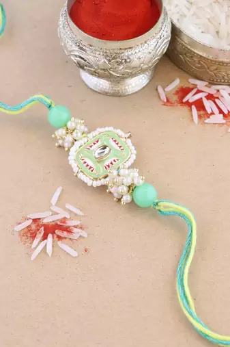 rakshabhandhan special kundan stone rakhi with roli chawal for bhaiya/brother/mens (r106min)