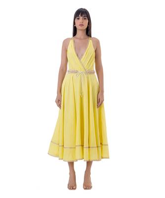 Yellow linen fern dress 1
