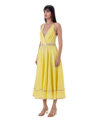 Yellow linen fern dress 2