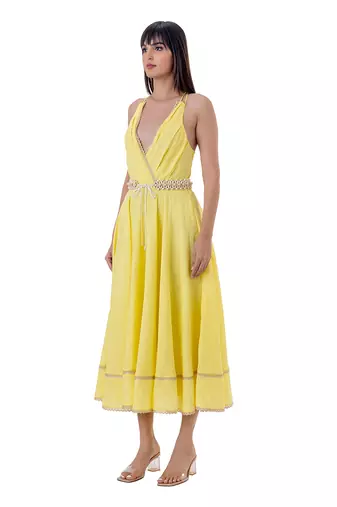 Yellow linen fern dress