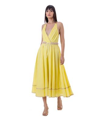 Yellow linen fern dress 3