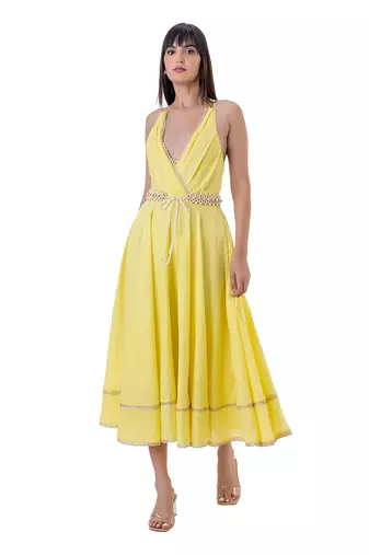 Yellow linen fern dress