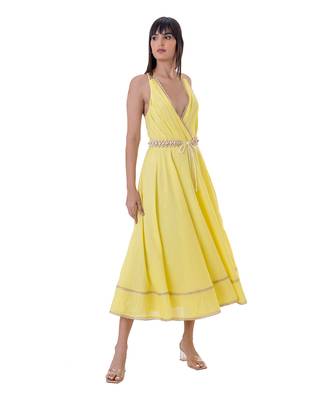 Yellow linen fern dress 4