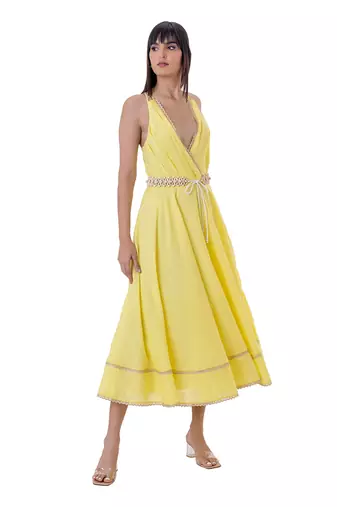 Yellow linen fern dress