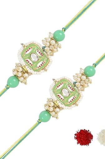rakshabhandhan special kundan stone rakhi with roli chawal for bhaiya/brother/mens