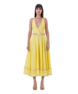 Yellow linen fern dress 5