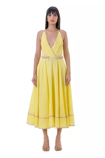 Yellow linen fern dress