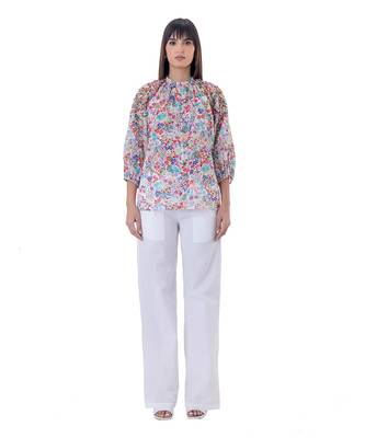 Multicolor linen flores top 1