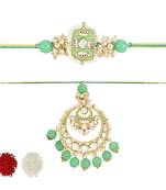 rakshabhandhan special kundan bhaiya bhabhi pearl hanging lumba rakhi combo set with roli chawal