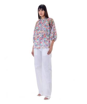 Multicolor linen flores top 3