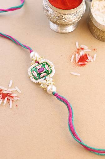rakshabhandhan special kundan stone rakhi with roli chawal for bhaiya/brother/mens 