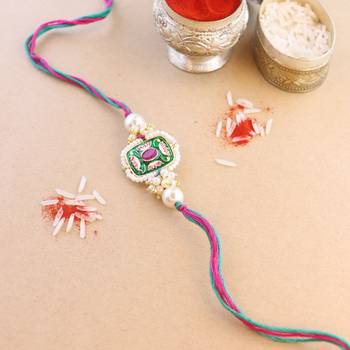 rakshabhandhan special kundan stone rakhi with roli chawal for bhaiya/brother/mens  1