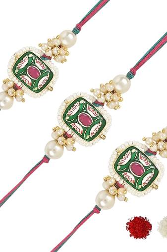rakshabhandhan special kundan stone rakhi with roli chawal for bhaiya/brother/mens