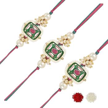 rakshabhandhan special kundan stone rakhi with roli chawal for bhaiya/brother/mens 2