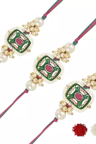 rakshabhandhan special kundan stone rakhi with roli chawal for bhaiya/brother/mens