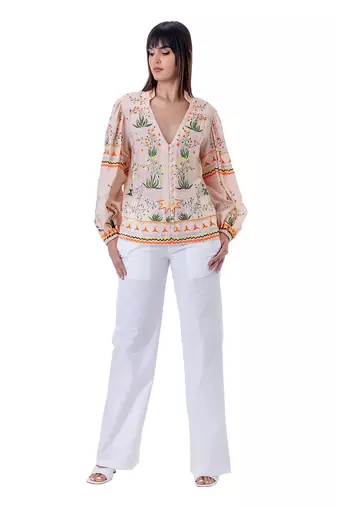 Peach linen julia top