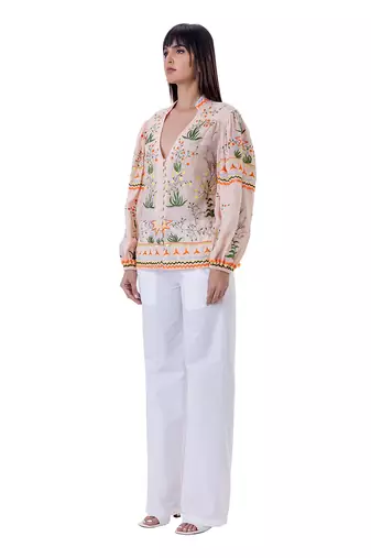 Peach linen julia top