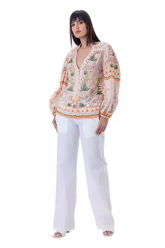 Peach linen julia top