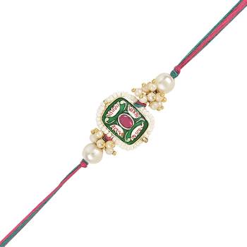 rakshabhandhan special kundan bhaiya bhabhi pearl hanging lumba bracelet rakhi combo set with roli chawal 3