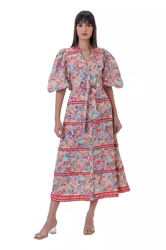 Multicolor linen orcal dress