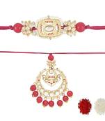 rakshabhandhan special kundan bhaiya bhabhi pearl hanging lumba bracelet rakhi combo set with roli chawal