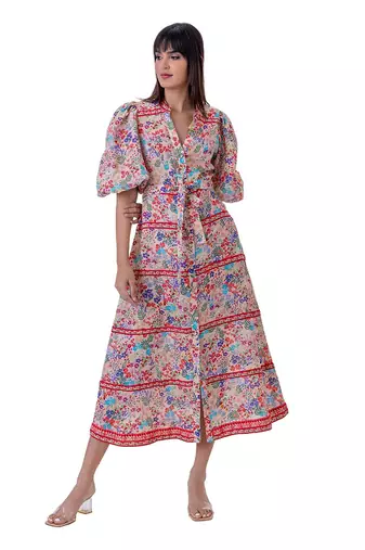 Multicolor linen orcal dress