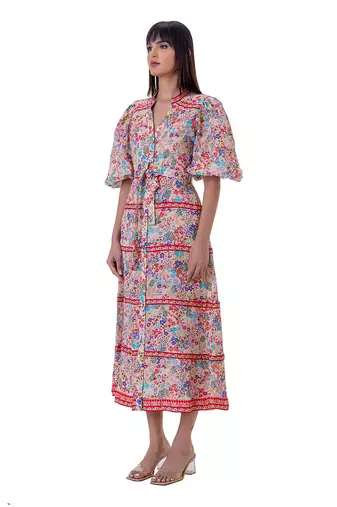 Multicolor linen orcal dress