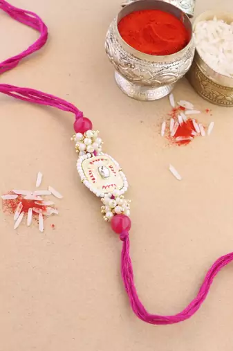 rakshabhandhan special kundan stone rakhi with roli chawal for bhaiya/brother/mens (r106q)