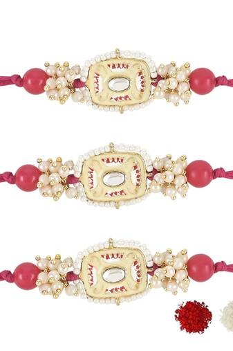 rakshabhandhan special kundan stone rakhi with roli chawal for bhaiya/brother/mens (r106q-3) (pack of 3 rakhi )