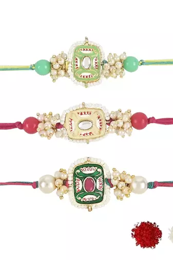 rakshabhandhan special kundan stone rakhi with roli chawal for bhaiya/brother/mens