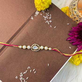 rakshabhandhan special kundan stone rakhi with roli chawal for bhaiya/brother/mens  1