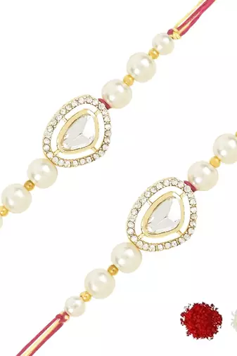 rakshabhandhan special kundan stone rakhi with roli chawal for bhaiya/brother/mens (r107w-2) (pack of 2 rakhi )