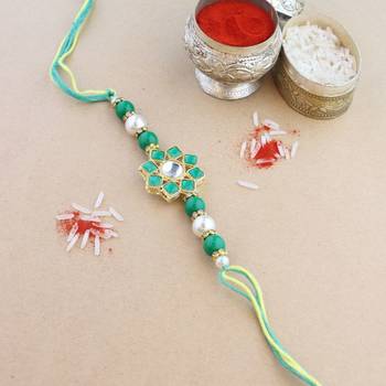 rakshabhandhan special kundan stone rakhi with roli chawal for bhaiya/brother/mens  1